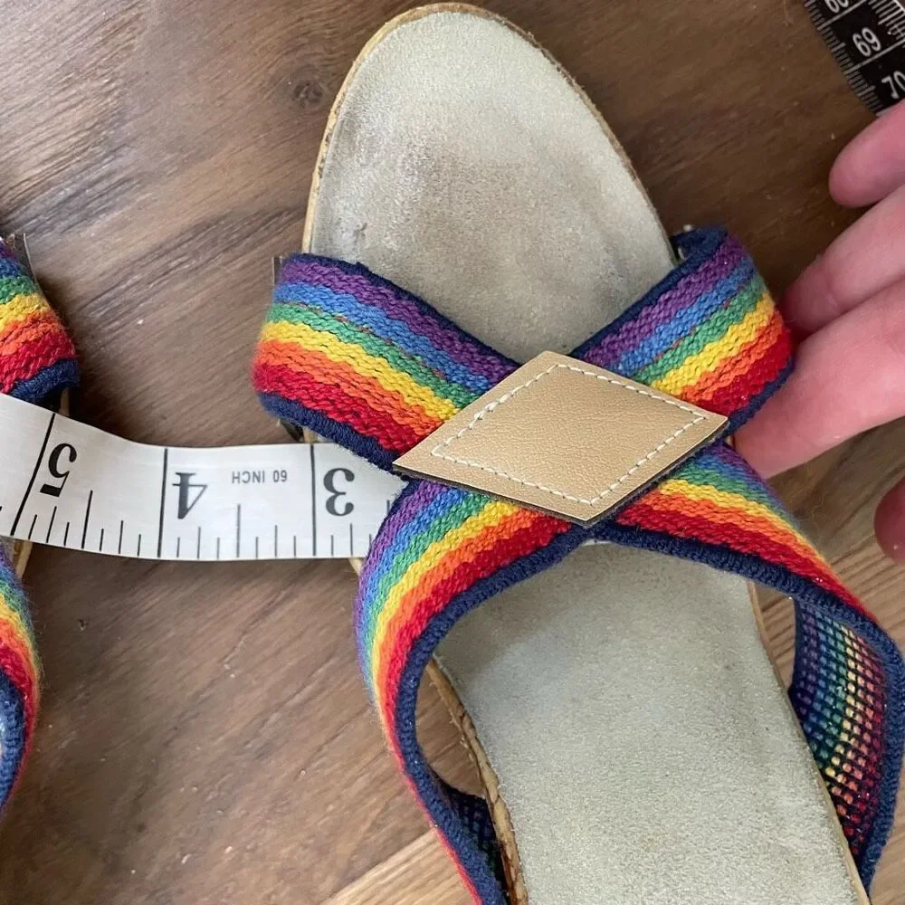 Vintage 70s 80s Rapallo Rainbow Wedge Mules Heels 7 38 - Picture 12 of 13
